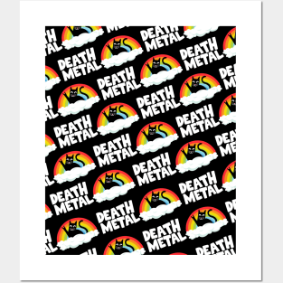 Funny Retro Death Metal Cat Rainbow Gift Idea Posters and Art